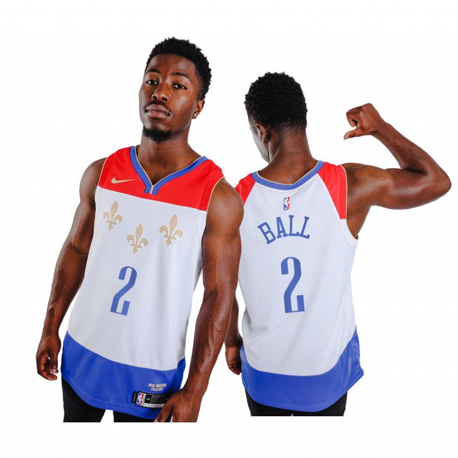 Men New Orleans Pelicans 2 lonzo ball white city edition fleur de lis 2020 nba jersey